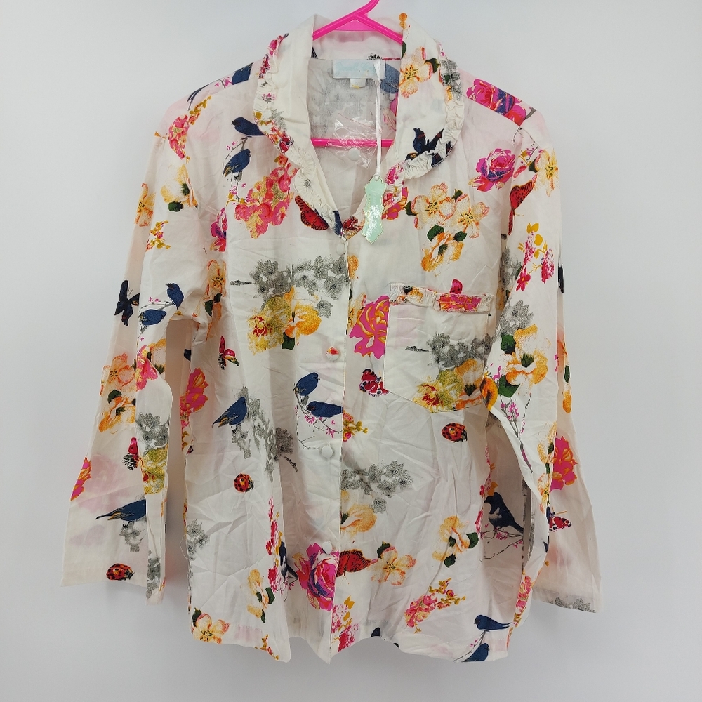 Powell Craft Floral Floral Cotron Pajama Top Size Small/Medium